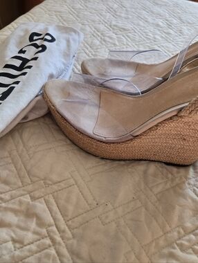 SCHUTZ Clear Strap Espadrille Wedge Sandal in Tan